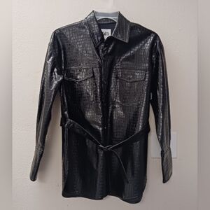 Zara Faux Leather Crocodile Texture Jacket Size Medium